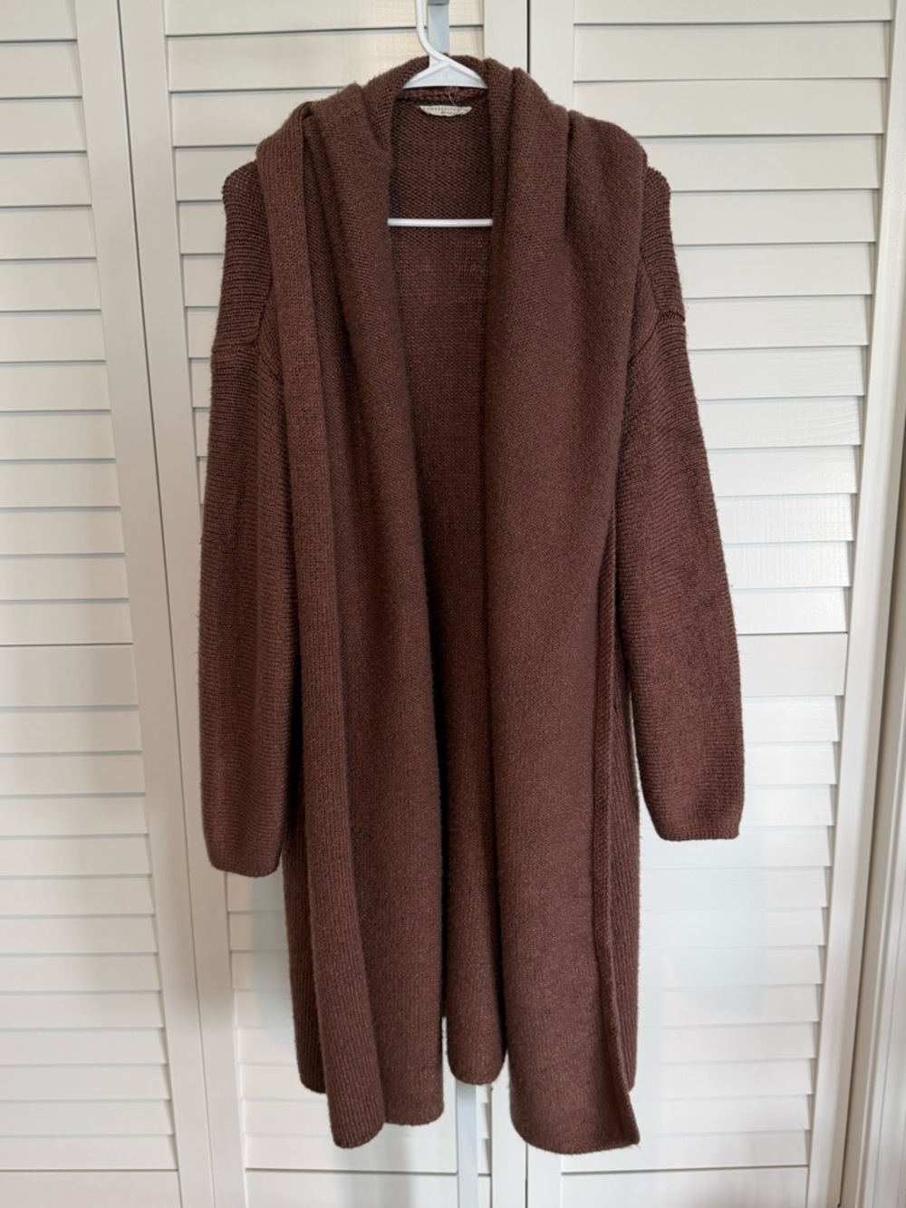 lovestitch Open-Front Hooded Long Cardigan in Rich Brown - Picture 1 of 7
